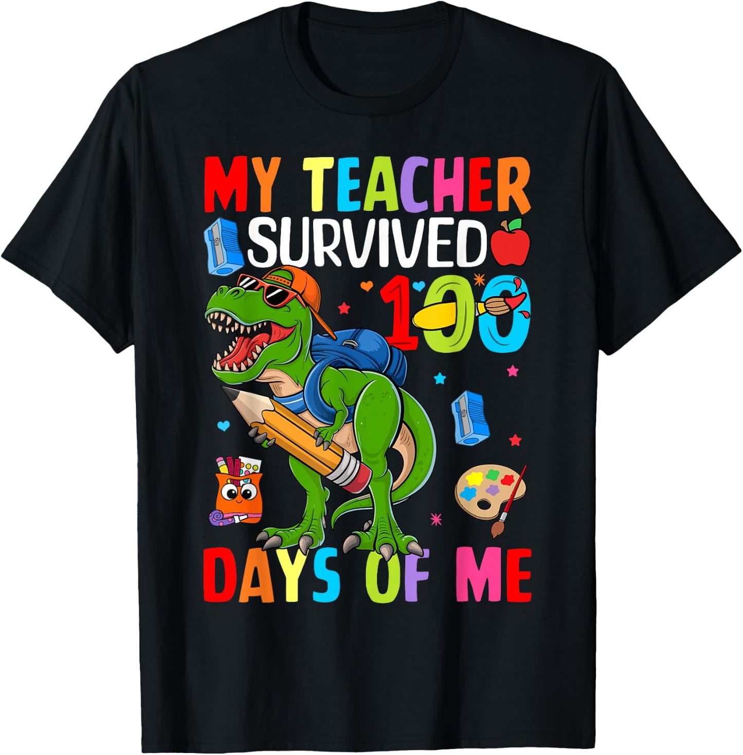 100 Days of School Shirt Boys Girls Kids 100th Day Teacher T-Shirt - T-Shirt | Black