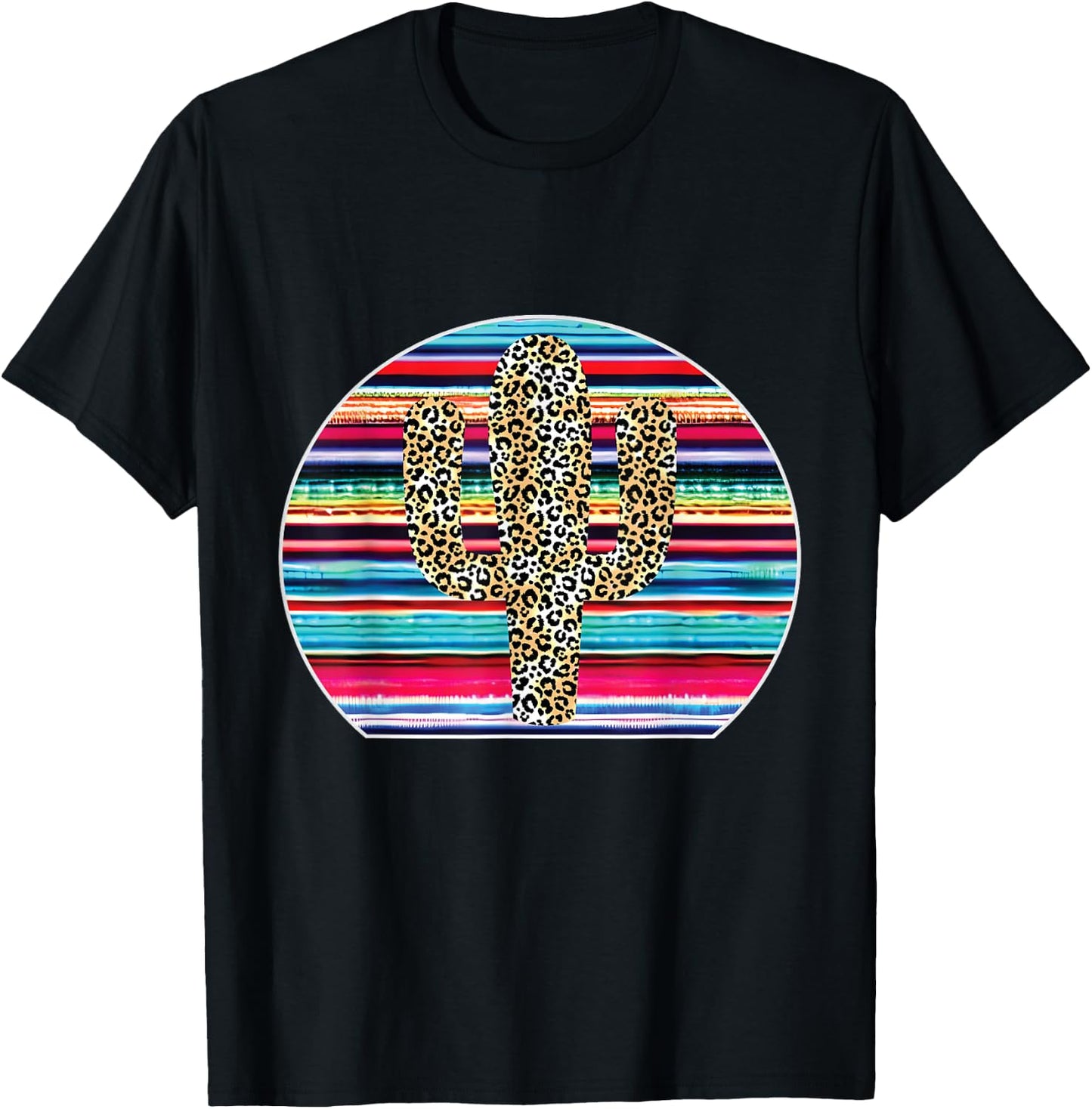 Serape Cactus Print Turquoise Western Saguaro Cactus T-Shirt - T-Shirt | Black