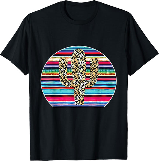 Serape Cactus Print Turquoise Western Saguaro Cactus T-Shirt - T-Shirt | Black