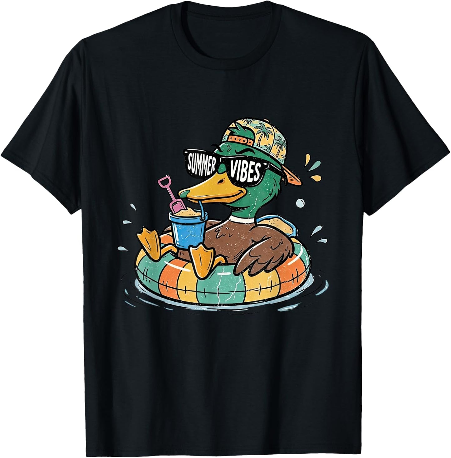 Summer Vibes Mallard Duck Beach Vacation Boys Toddlers Kids T-Shirt - T-Shirt | Black