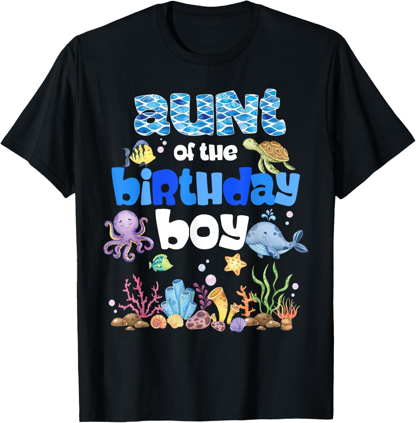 Aunt Of The Birthday Boy Sea Fish Ocean Animals Aquarium T-Shirt - T-Shirt | Black