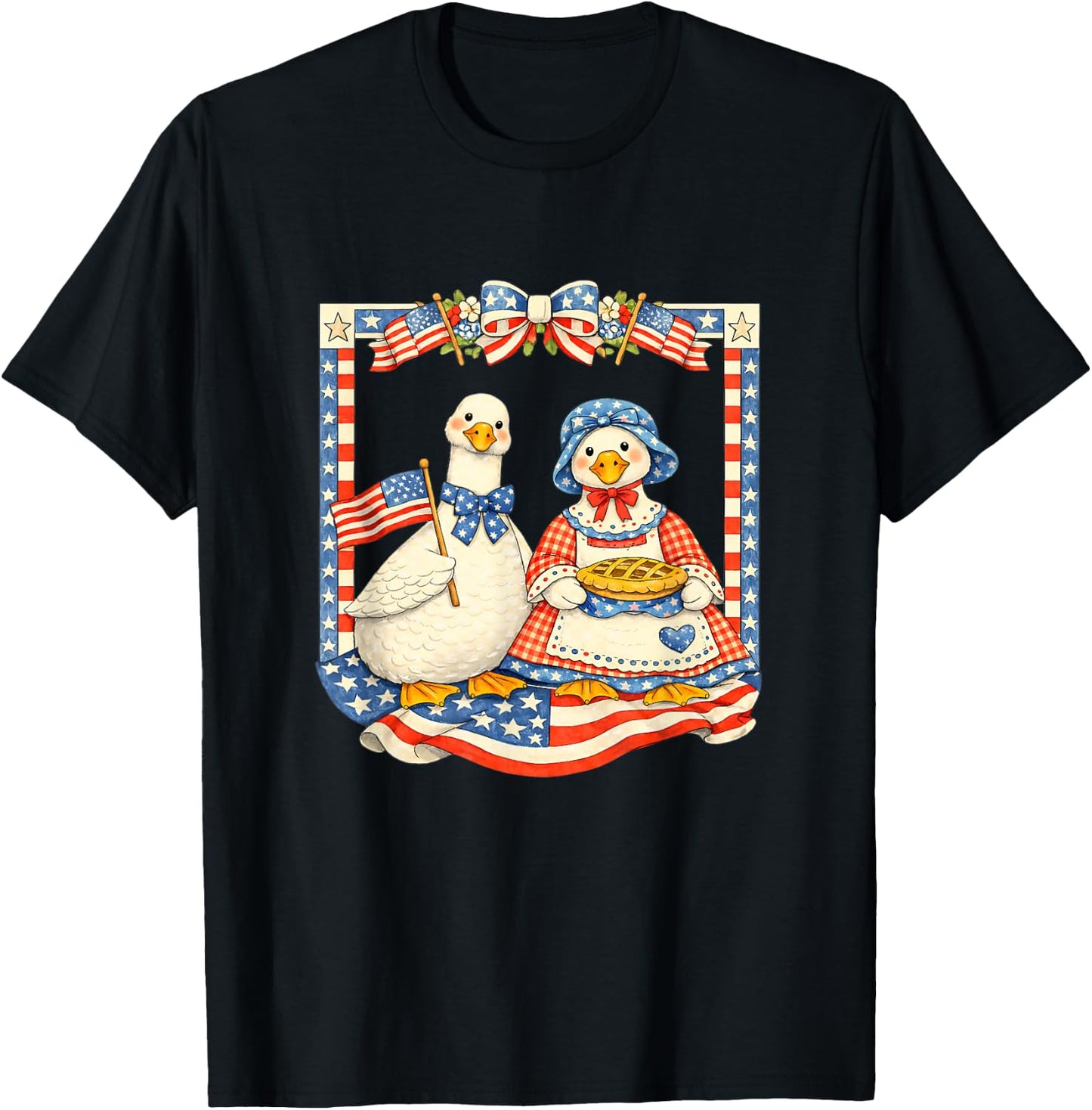 Patriotic Geese Retro Vintage America USA Goose Couple T-Shirt - T-Shirt | Black