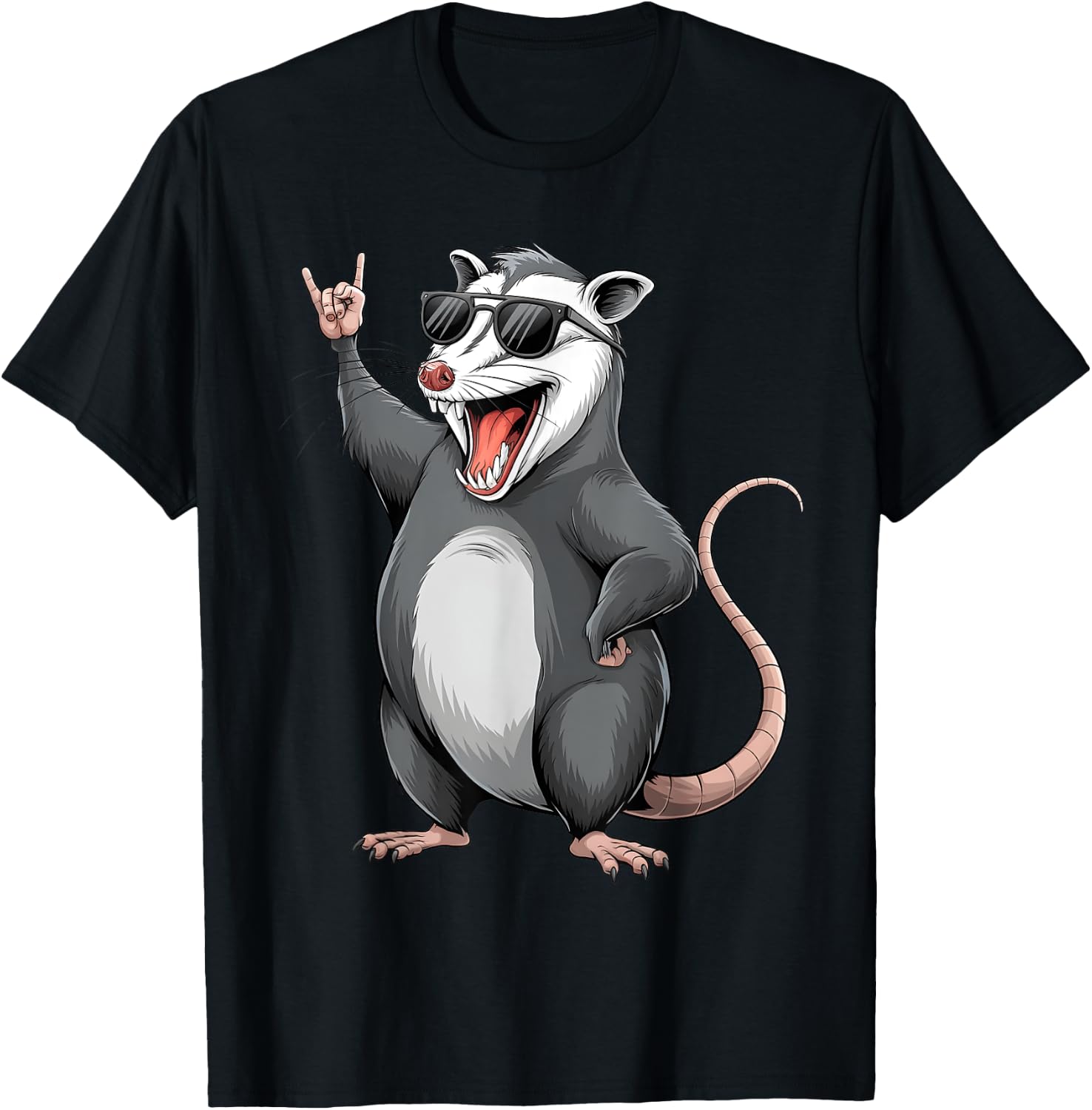 Rocking Opossum Trash Animal Rock Music Funny Possum Graphic T-Shirt - T-Shirt | Black