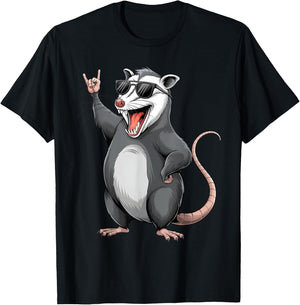 Rocking Opossum Trash Animal Rock Music Funny Possum Graphic T-Shirt - T-Shirt | Black