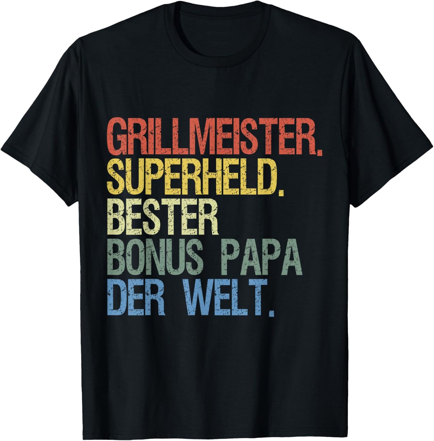 Bonus Papa für Vatertag & Geburtstag - Grillmeister Superheld - Schwarz, Kurzarm, Klein, EU 41, Klassische Passform, , Baumwolle T-Shirt - T-Shirt | Black