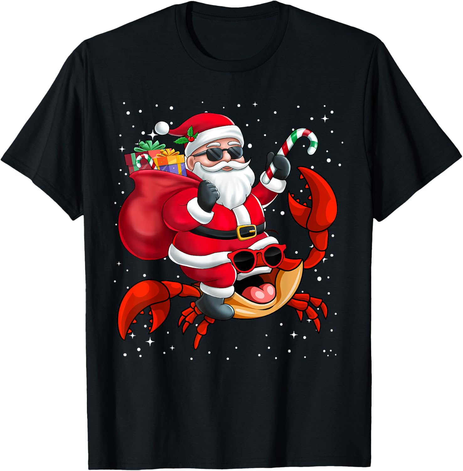 Santa Claus Riding A Crab Christmas Boy Girl Kids T-Shirt - T-Shirt | Black
