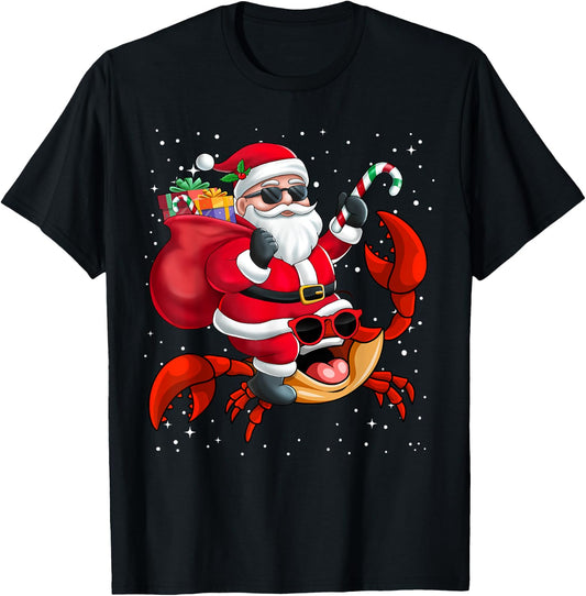 Santa Claus Riding A Crab Christmas Boy Girl Kids T-Shirt - T-Shirt | Black