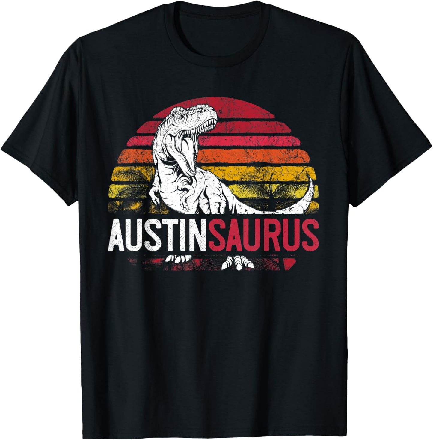 Austin Saurus Funny Personalized Dinosaur T Rex Name Boys T-Shirt - T-Shirt | Black