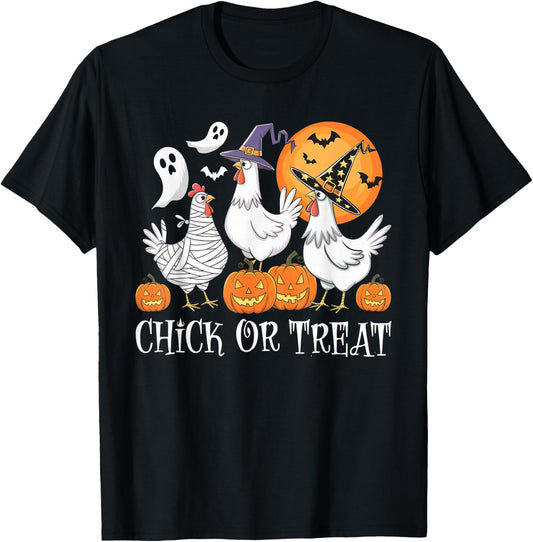 Funny Chicken Halloween Chick Or Treat Women Men Kids T-Shirt - T-Shirt | Black