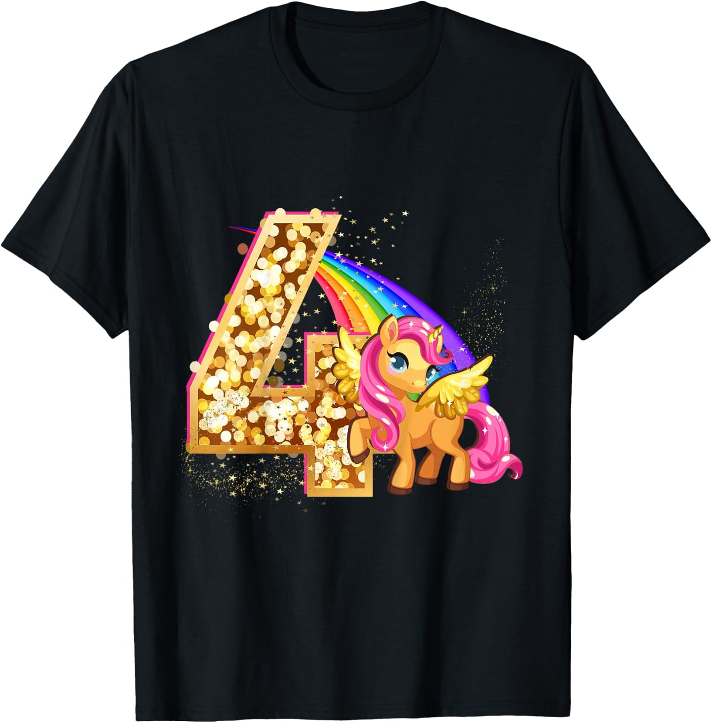 Kinder "Ich Bin 4" süßes Einhorn Geburtstag für Mädchen T-Shirt - T-Shirt | Black