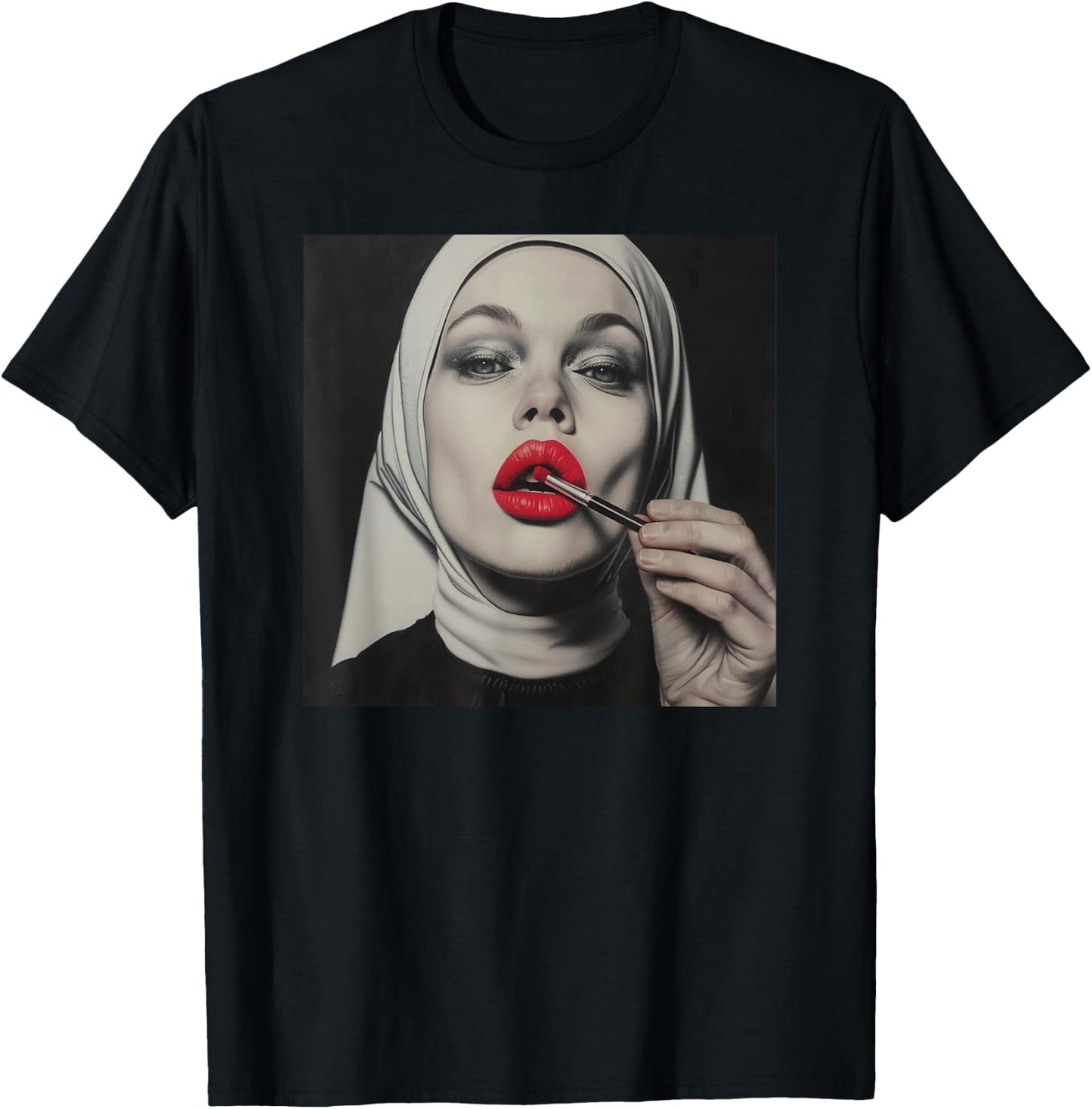 Rebellious Nun with Lipstick, Rebellious Nun T-Shirt - T-Shirt | Black