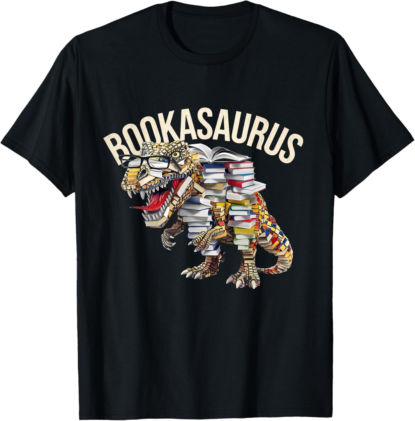 Book Reading Dinosaur T-Rex Dino Funny Bookworm T-Shirt - T-Shirt | Black