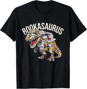 Book Reading Dinosaur T-Rex Dino Funny Bookworm T-Shirt - T-Shirt | Black
