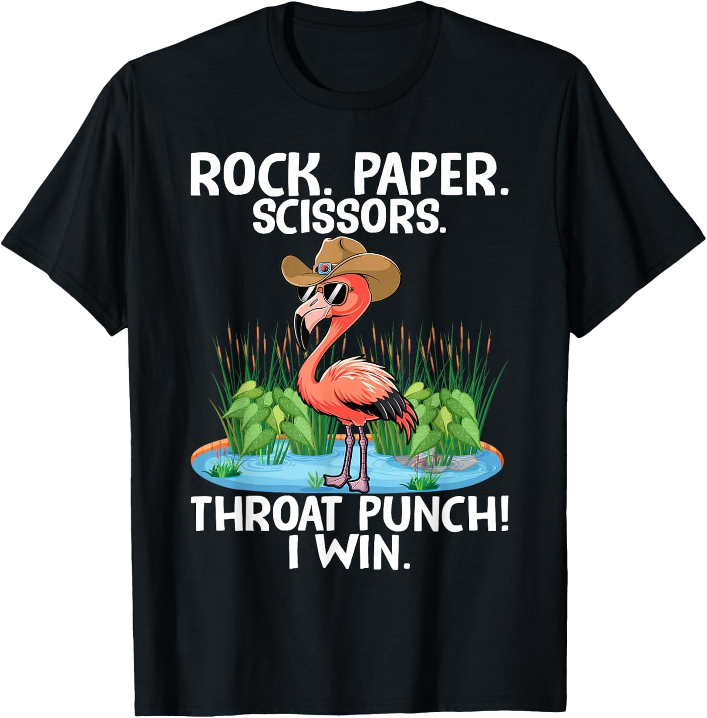 Rock Paper Scissors Throat Punch I Win Flamingo T-Shirt - T-Shirt | Black
