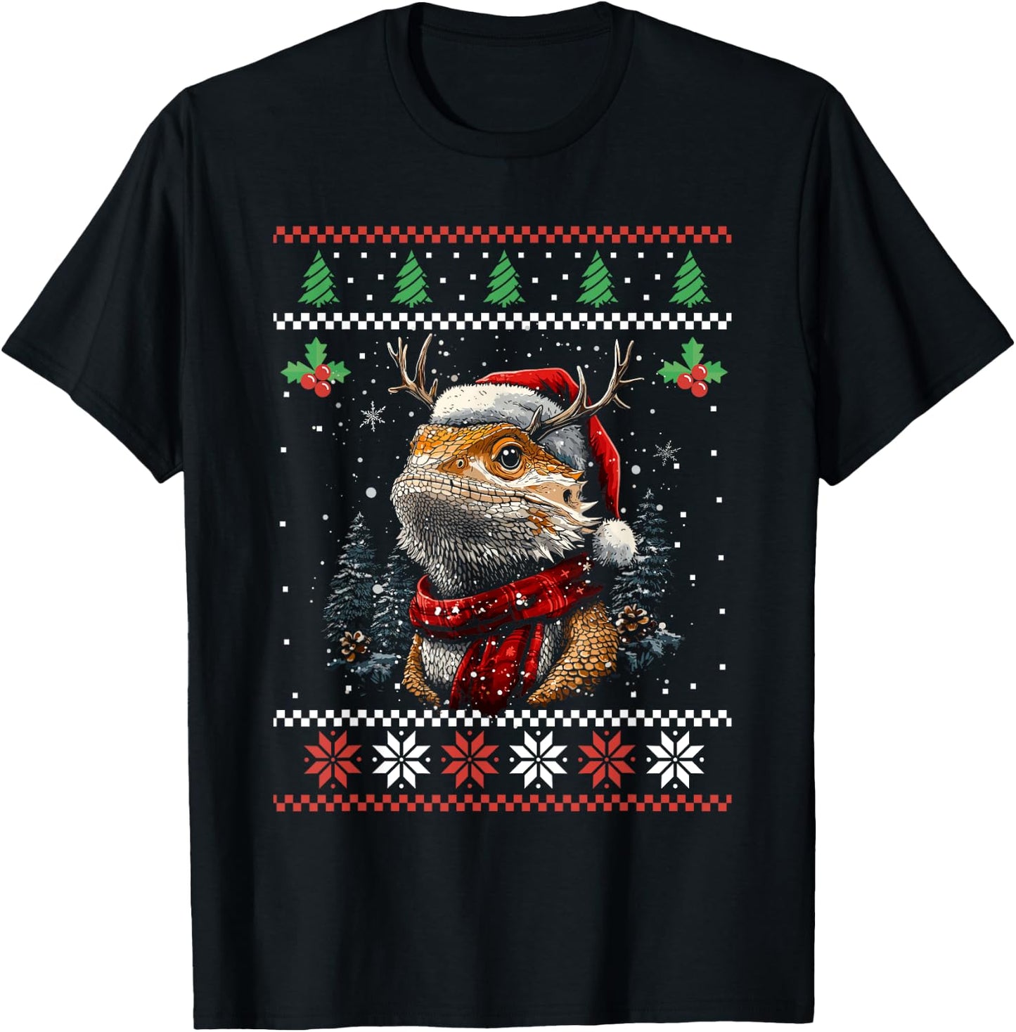 Bearded Dragon Santa Hat Ugly Christmas Sweater Xmas T-Shirt - T-Shirt | Black