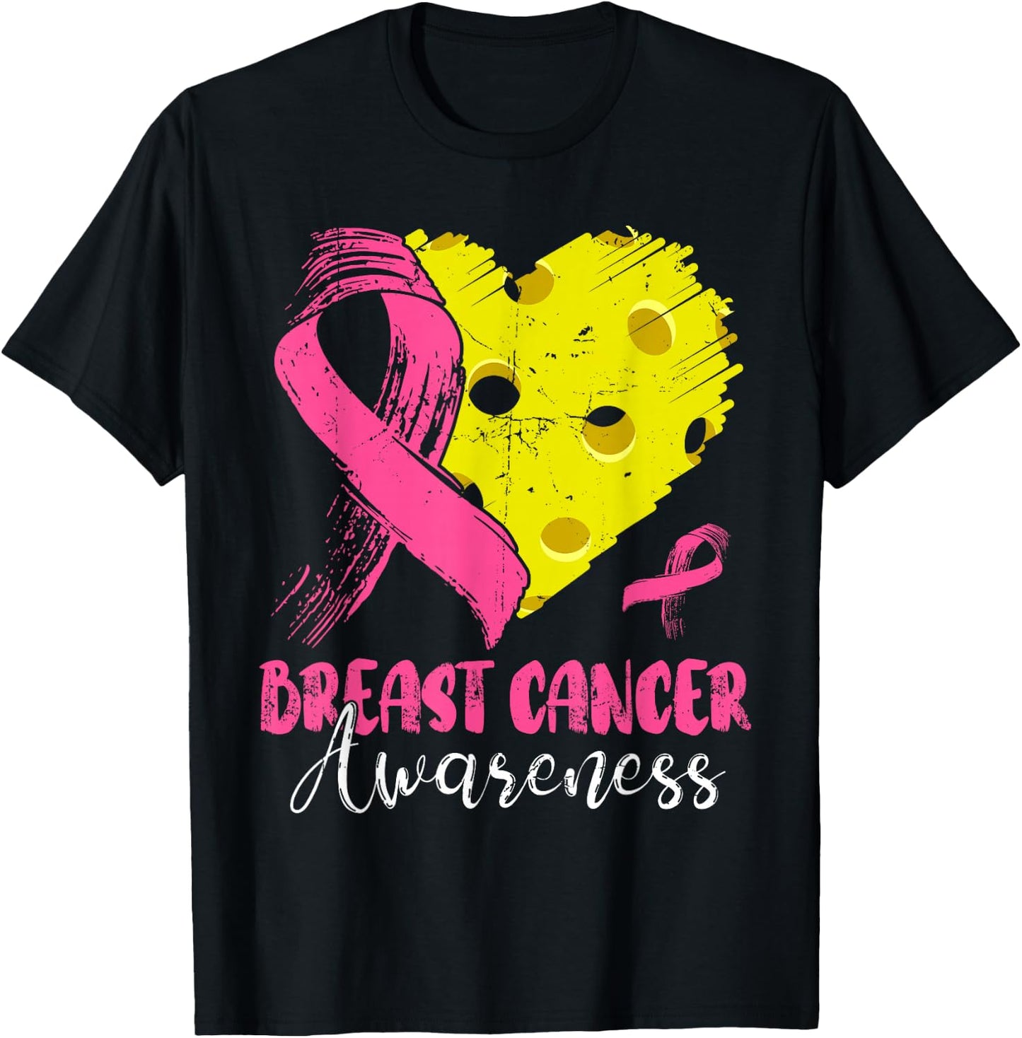 Pink Ribbon & Pickleball Ball Heart Breast Cancer Warrior T-Shirt - T-Shirt | Black