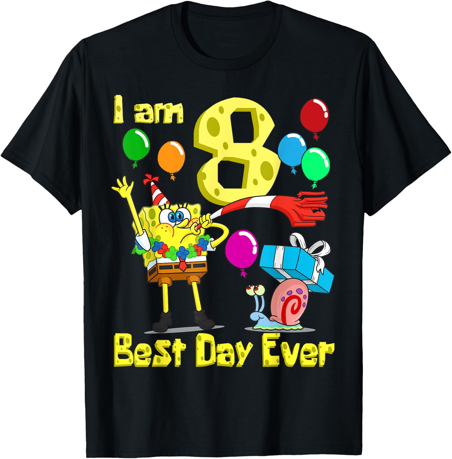 Mademark x SpongeBob SquarePants - SpongeBob I am 8 Years Old Birthday Party T-Shirt - T-Shirt | Black