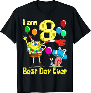Mademark x SpongeBob SquarePants - SpongeBob I am 8 Years Old Birthday Party T-Shirt - T-Shirt | Black