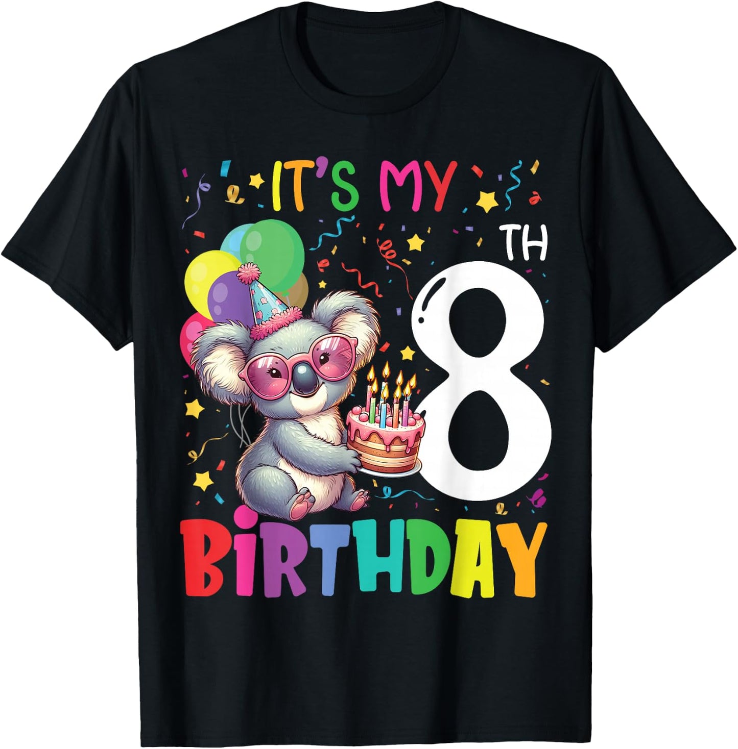 It's My 8th Birthday Koala 8 Years Boys Girls Kids , black T-Shirt - T-Shirt | Black