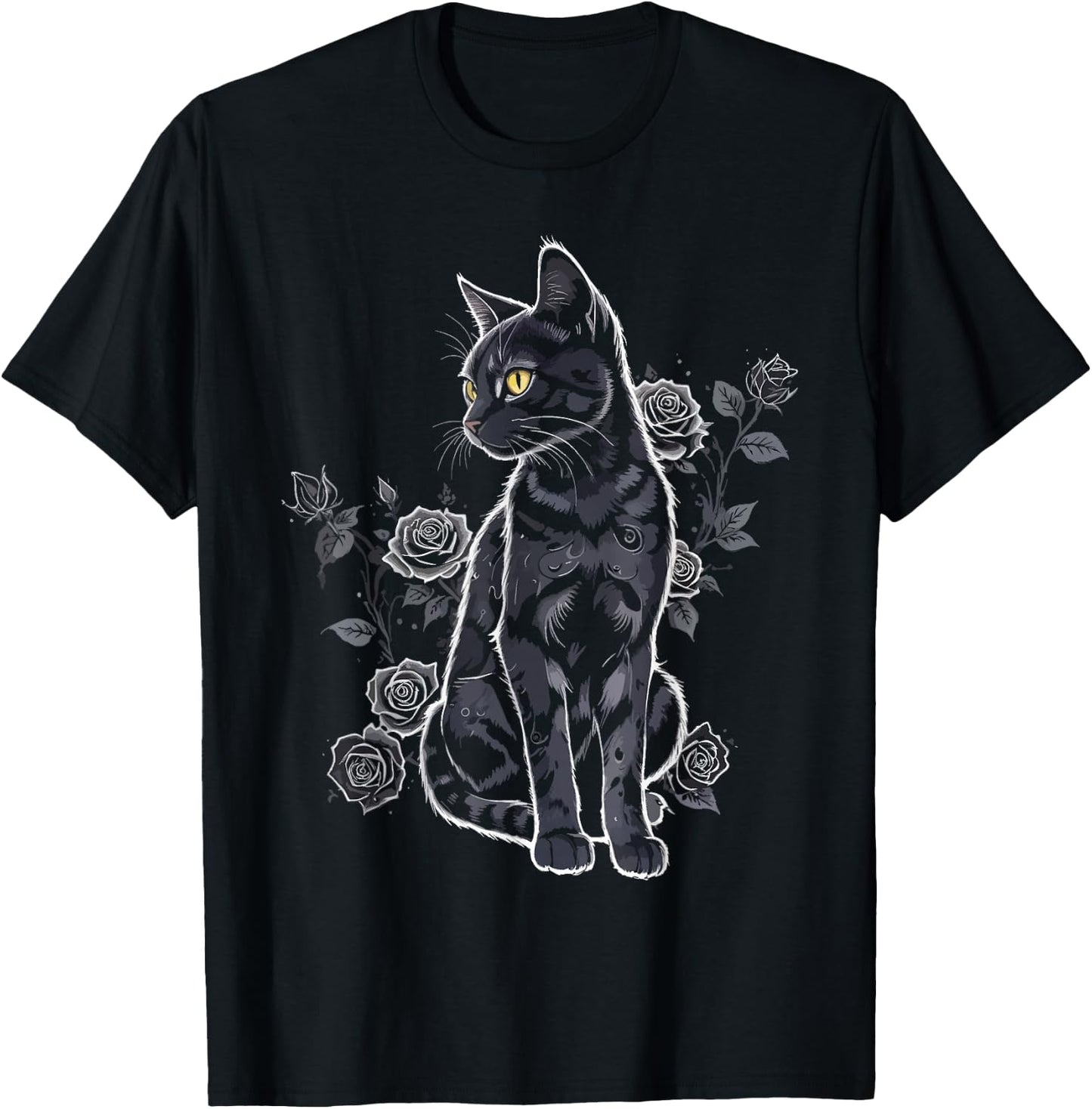 Black Roses Alt Aesthetic Nu Goth Teen Goth Cat T-Shirt - T-Shirt | Black