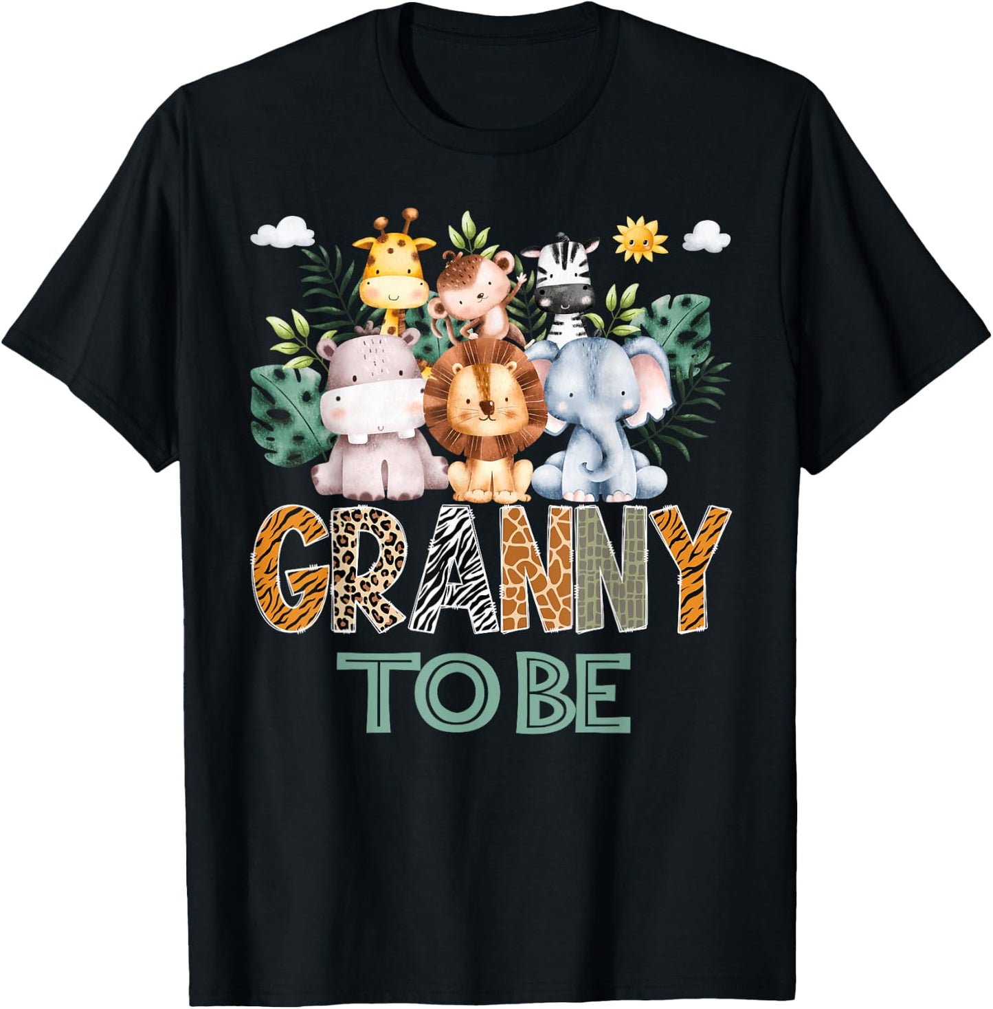 Soon To Be Granny Jungle Animal Safari Gender Reveal T-Shirt - T-Shirt | Black