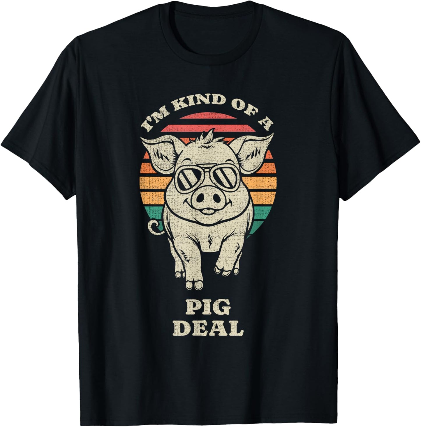 Kind of A Pig Deal Animal Lover Farmer Funny Retro 70s T-Shirt - T-Shirt | Black