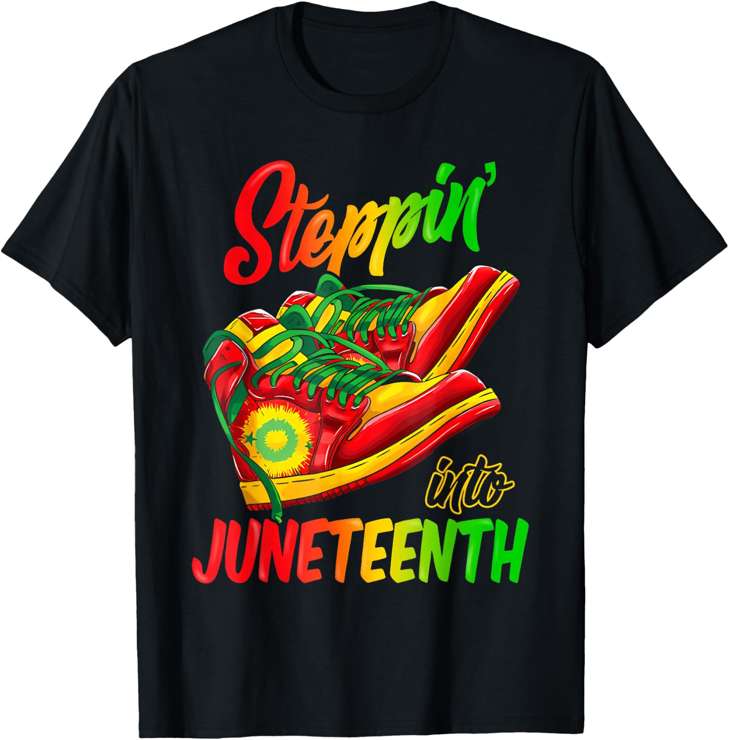 Stepping Into Juneteenth Afro Woman Black Girls Sneakers Men T-Shirt - T-Shirt | Black