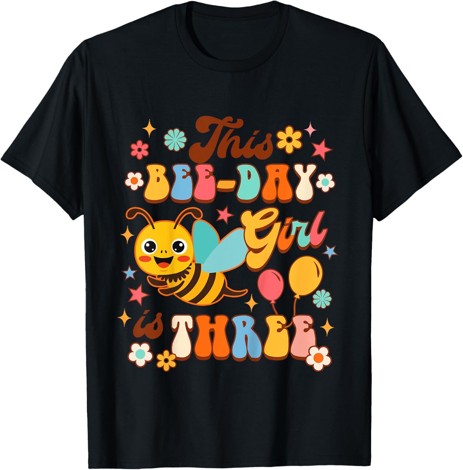 Kids 3rd Birthday Girl Third Birthday This Bee-day Girl Is Three T-Shirt - T-Shirt | Black