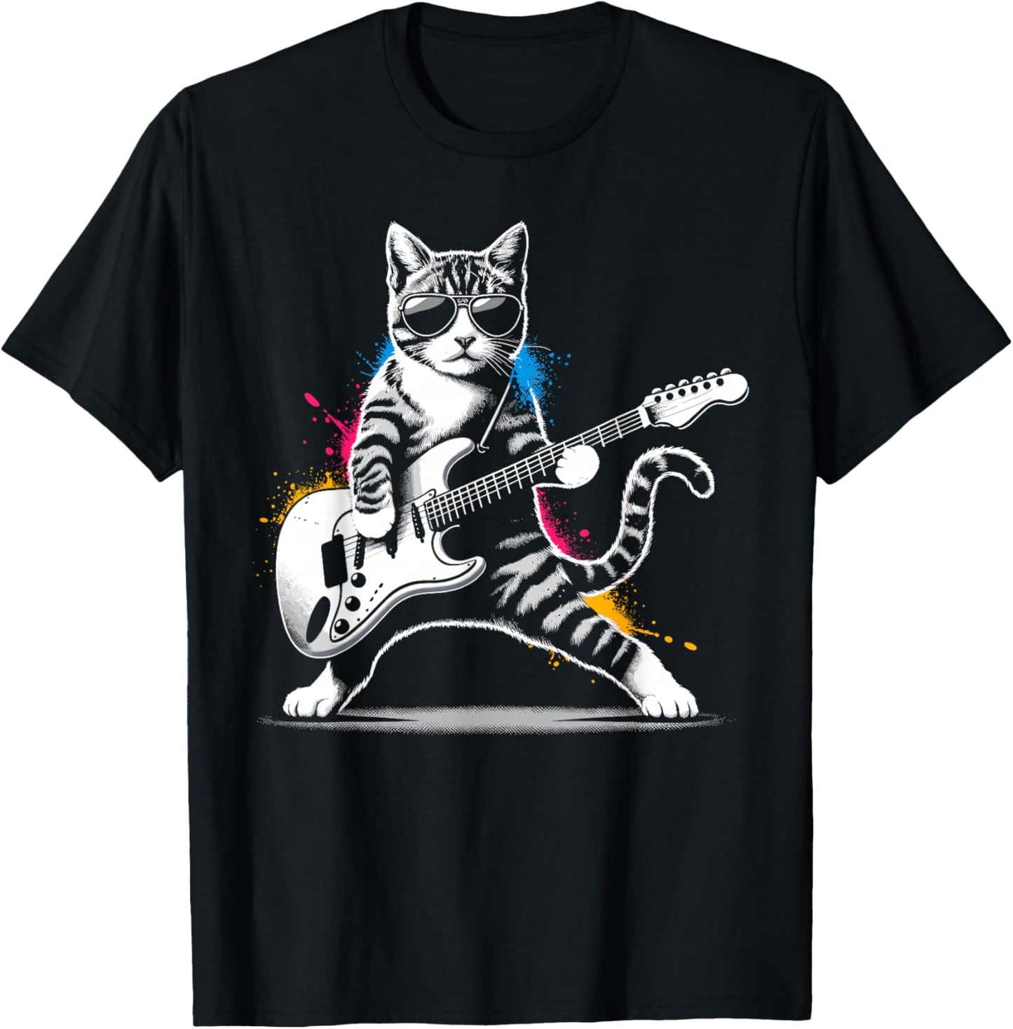 Nerrrdy Damen Rock 'n' Katzen Katzen und Gitarren Schwarz Kurzarm Klein Regular M T-Shirt - T-Shirt | Black