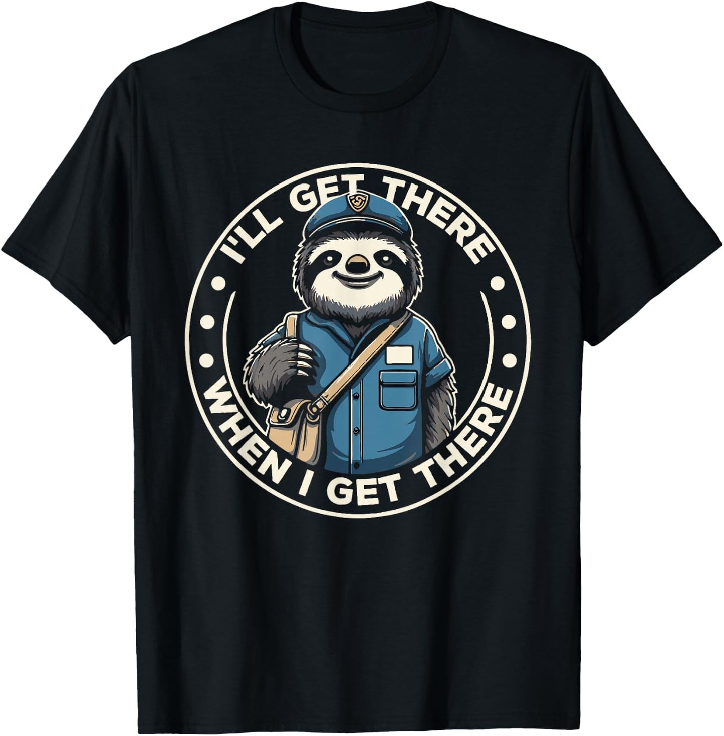 Sloth Postal Worker Funny Postman Mail Carrier Sloth T-Shirt - T-Shirt | Black