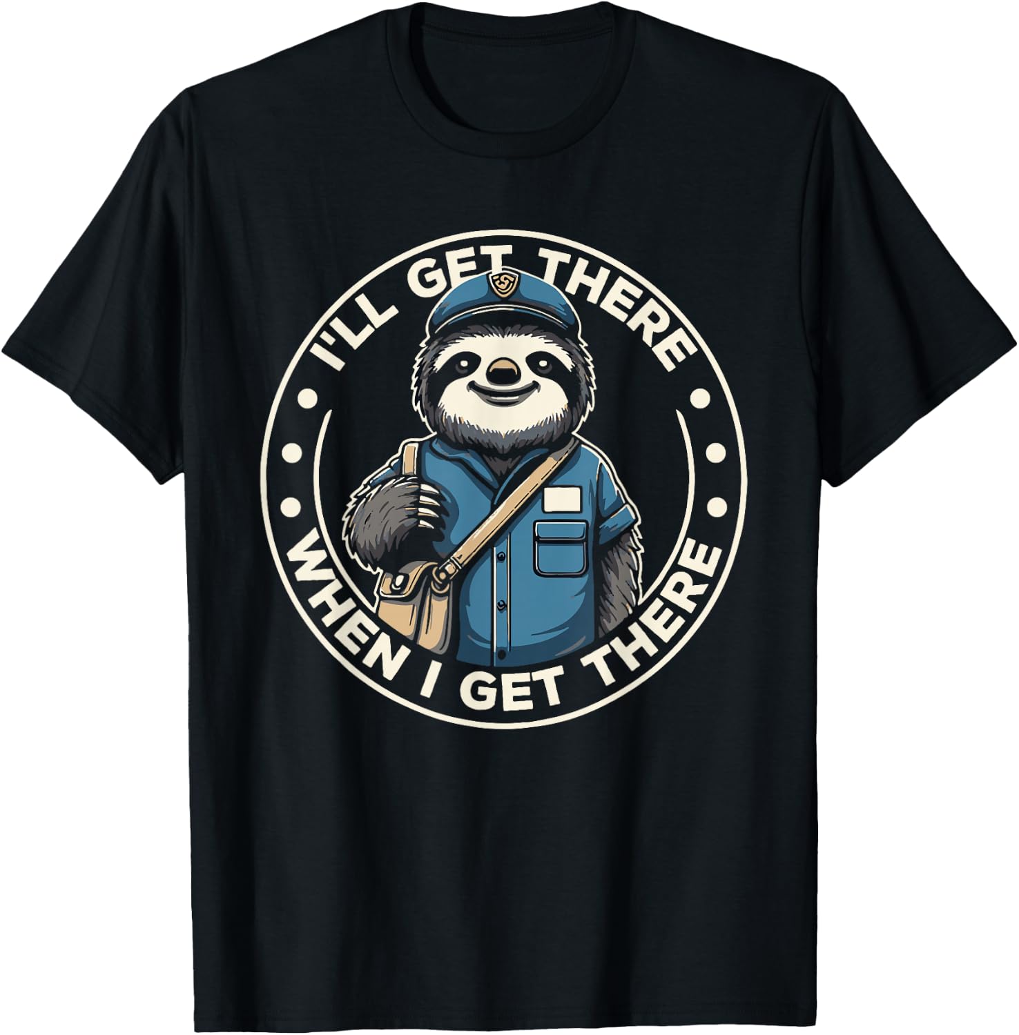 Sloth Postal Worker Funny Postman Mail Carrier Sloth T-Shirt - T-Shirt | Black