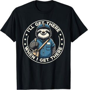 Sloth Postal Worker Funny Postman Mail Carrier Sloth T-Shirt - T-Shirt | Black