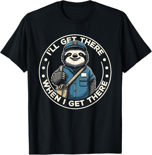 Sloth Postal Worker Funny Postman Mail Carrier Sloth T-Shirt - T-Shirt | Black