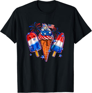 Blue Red White Ice Cream American Flag 4th Of July Men Women T-Shirt - T-Shirt | Black