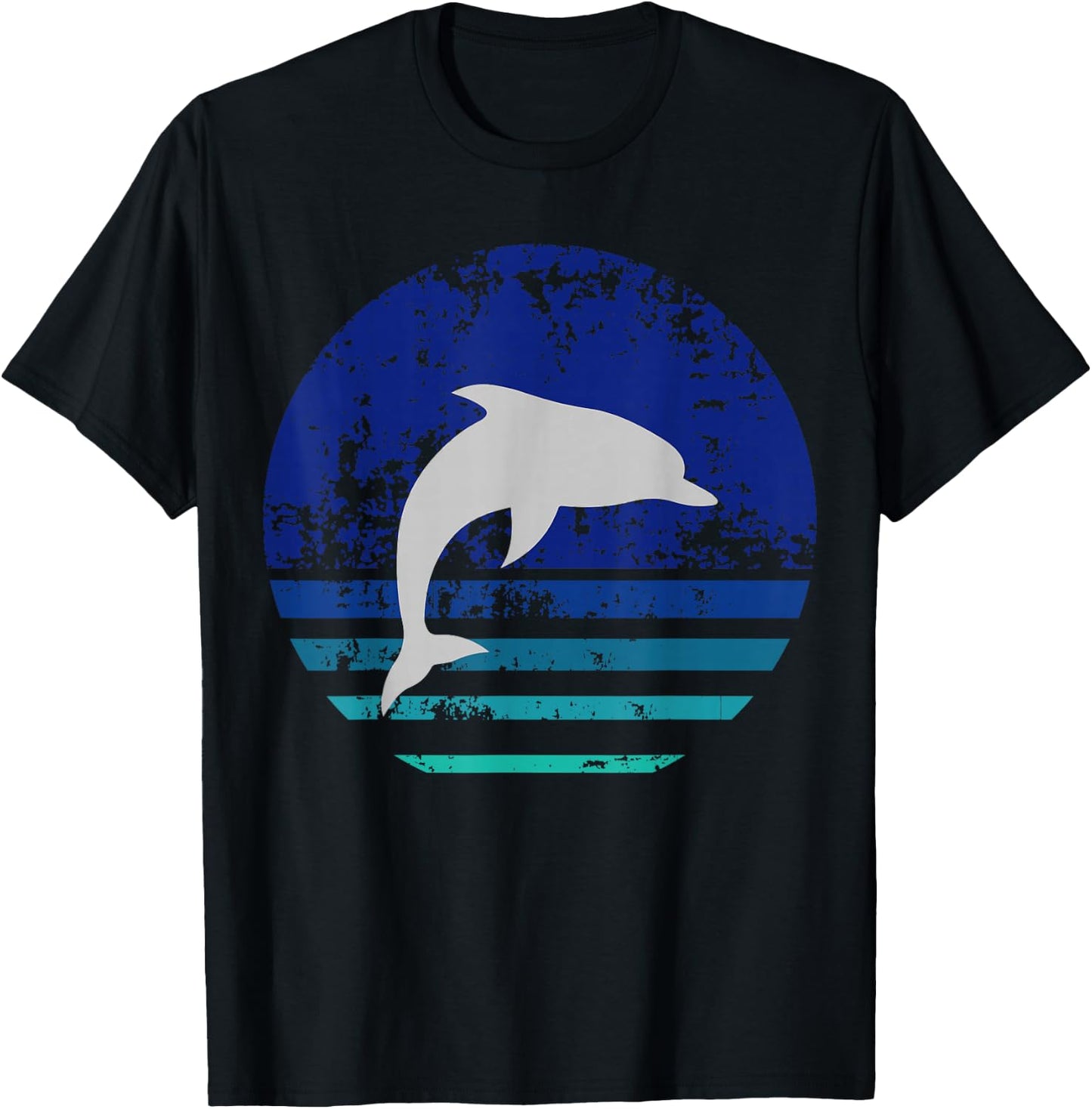 Vintage Retro Distressed Dolphin Gift T-Shirt - T-Shirt | Black