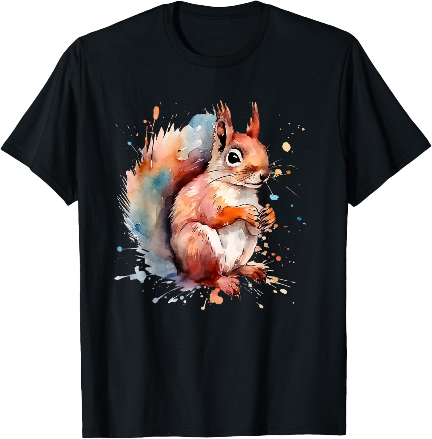 Cute Squirrel Animal Designs Co Kids Black Watercolor Cartoon Modern T-Shirt - T-Shirt | Black