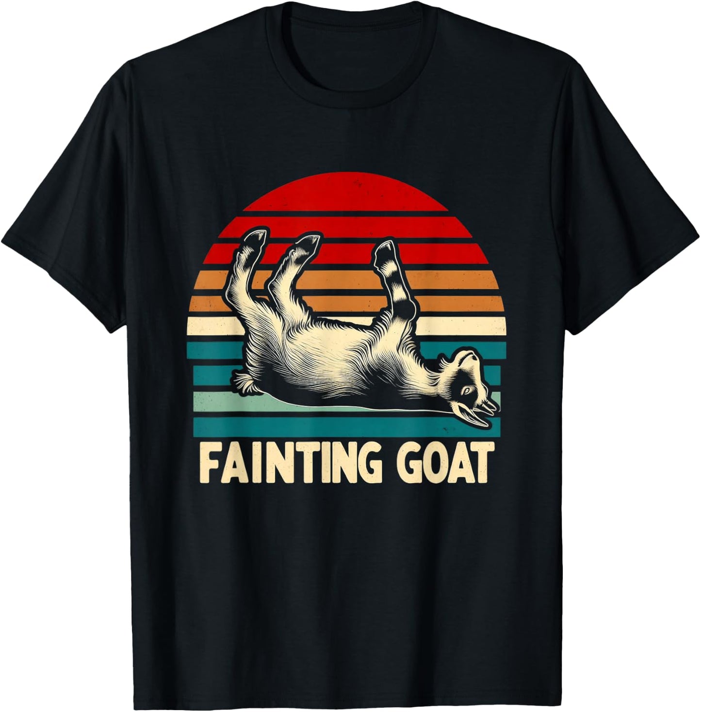 Retro Sunset Fainting Goat - Funny Vintage Animal T-Shirt - T-Shirt | Black