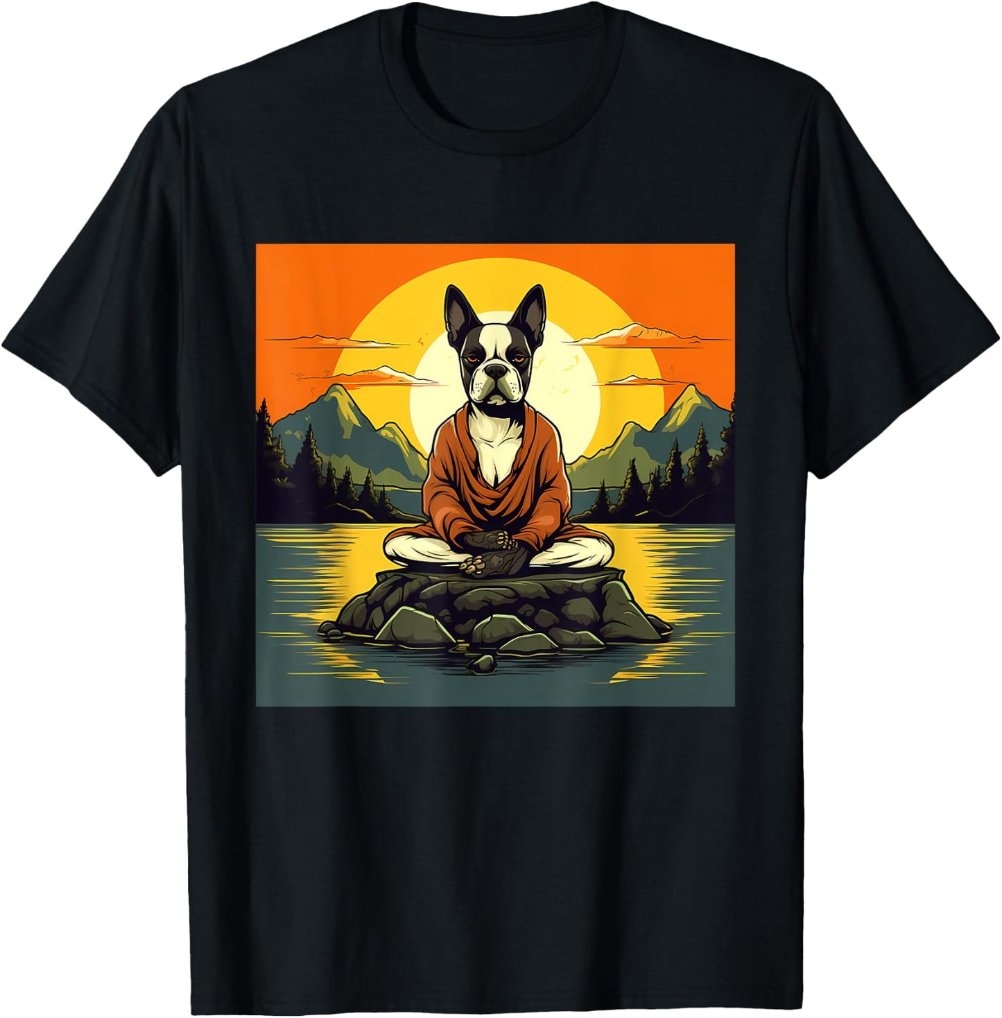 Boston Terrier Dog Meditation Yoga Men Women Kids T-Shirt - T-Shirt | Black