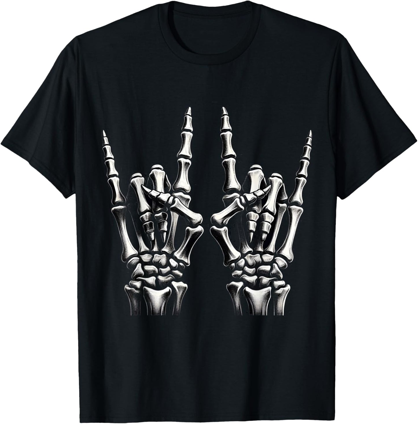 Hand rock on skeleton panel for music supporters , Black, S T-Shirt - T-Shirt | Black
