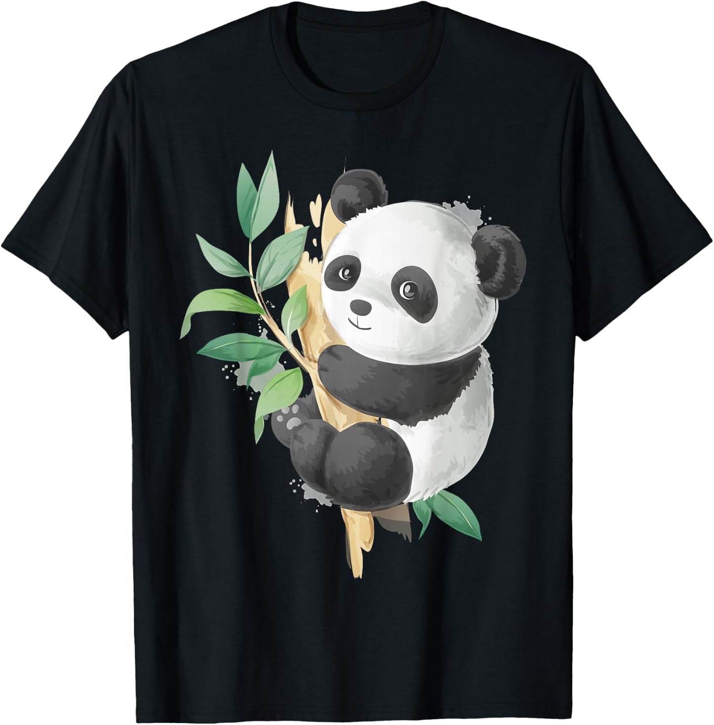Cute Panda Lovers Kawaii Asian Bears Gifts DAIMMER Watercolor Panda - -Adults, Kids - Black - Short Sleeve - Small - Classic Fit - Cotton, Cotton Blend T-Shirt - T-Shirt | Black