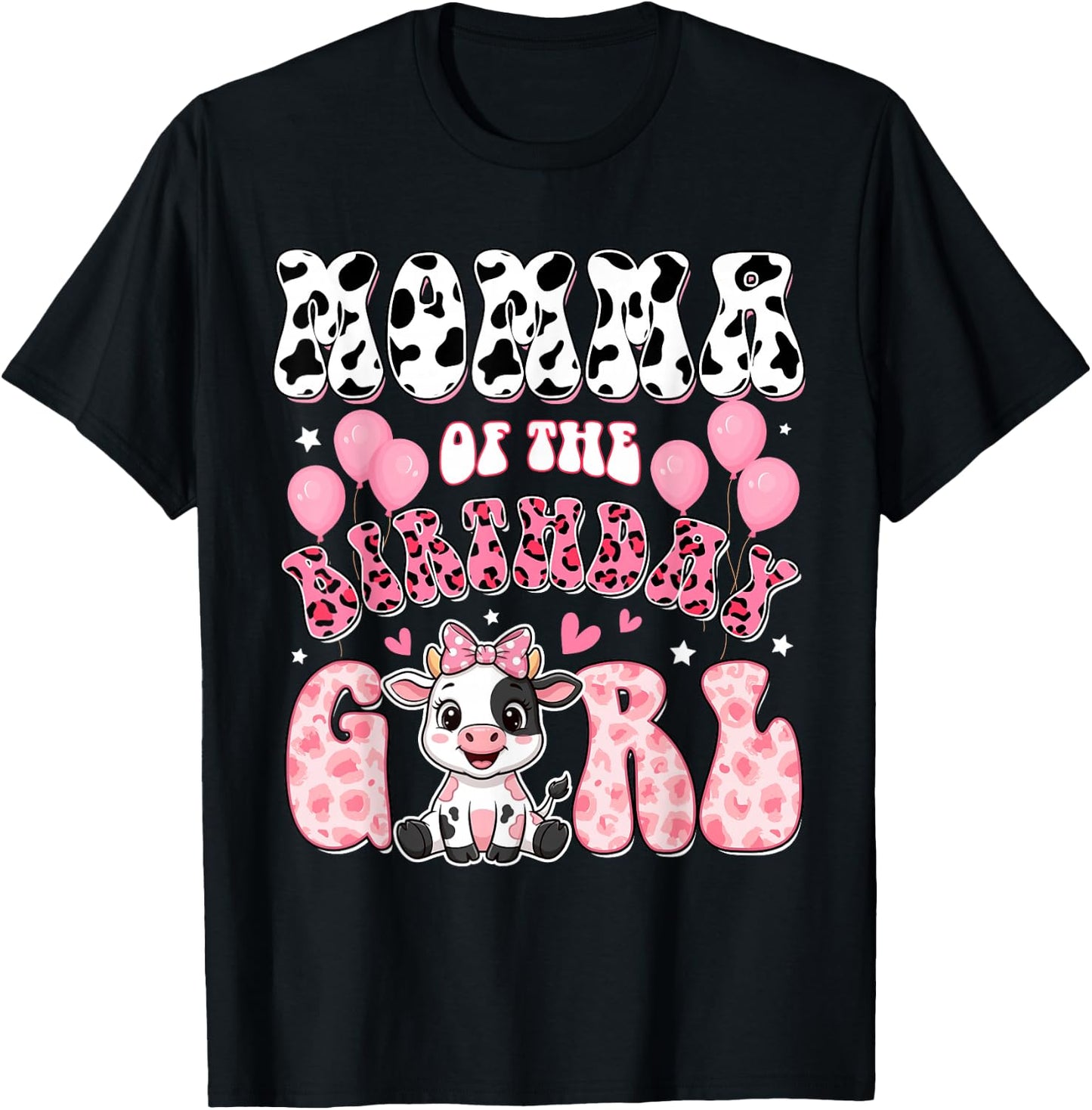 Momma of The Birthday Girl Cow Farm Family 1St Birthday T-Shirt - T-Shirt | Black
