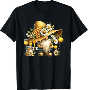 Funny Summer Graphic Bee Lover Daisy Flower Gnome T-Shirt - T-Shirt | Black