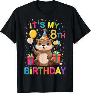 Its My 8th Birthday Funny Otter Lover Kids Birthday Otter T-Shirt - T-Shirt | Black