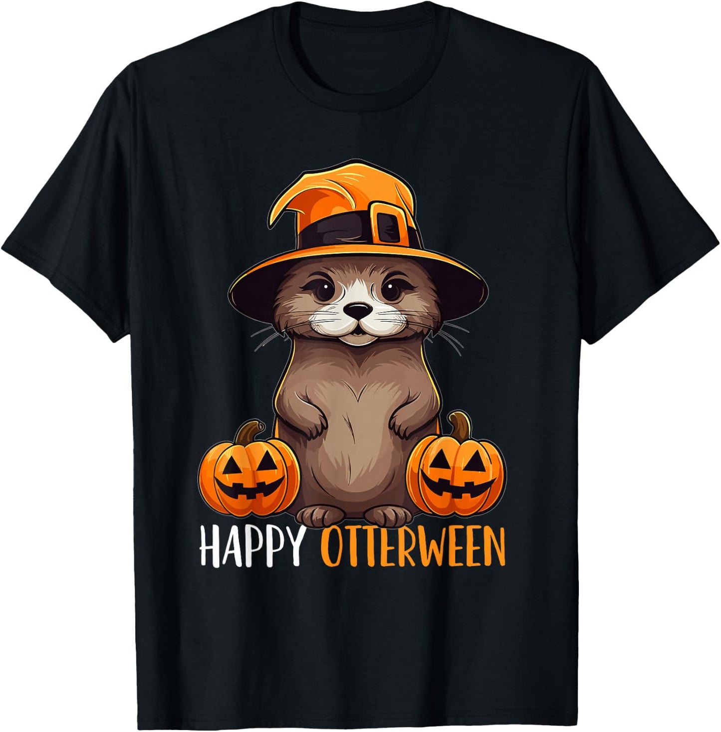 Happy Otterween Witch Sea Otter Pumpkin Halloween Costume T-Shirt - T-Shirt | Black