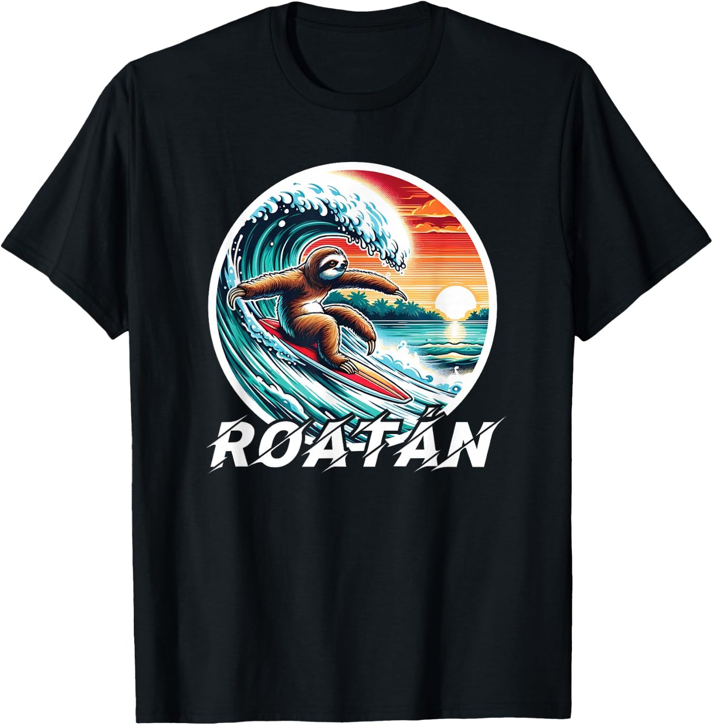 Roatan Sloth, Roatan Honduras Sloth Surfing, Roatan T-Shirt - T-Shirt | Black