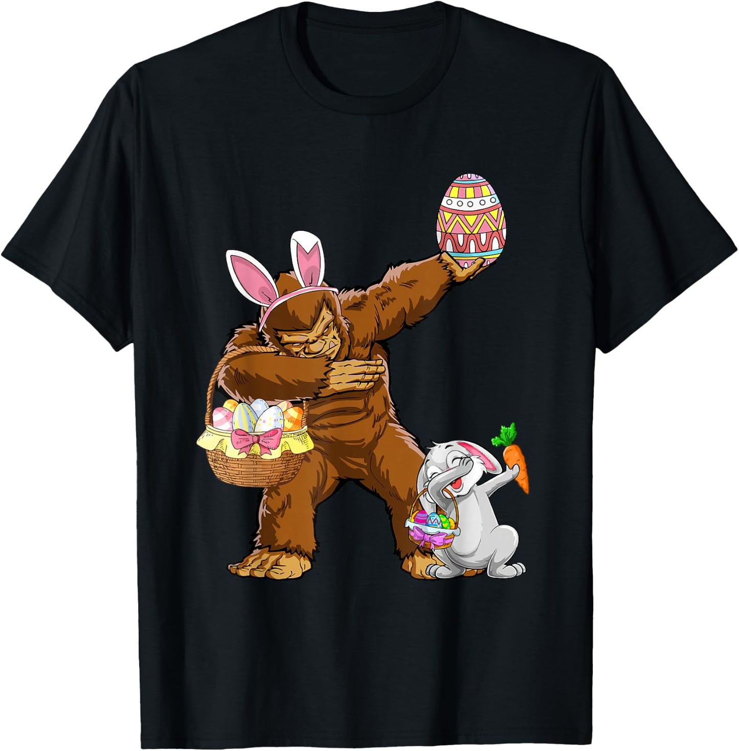 Funny Dabbing Bunny Bigfoot Easter Basket Boys Girls Kids T-Shirt - T-Shirt | Black