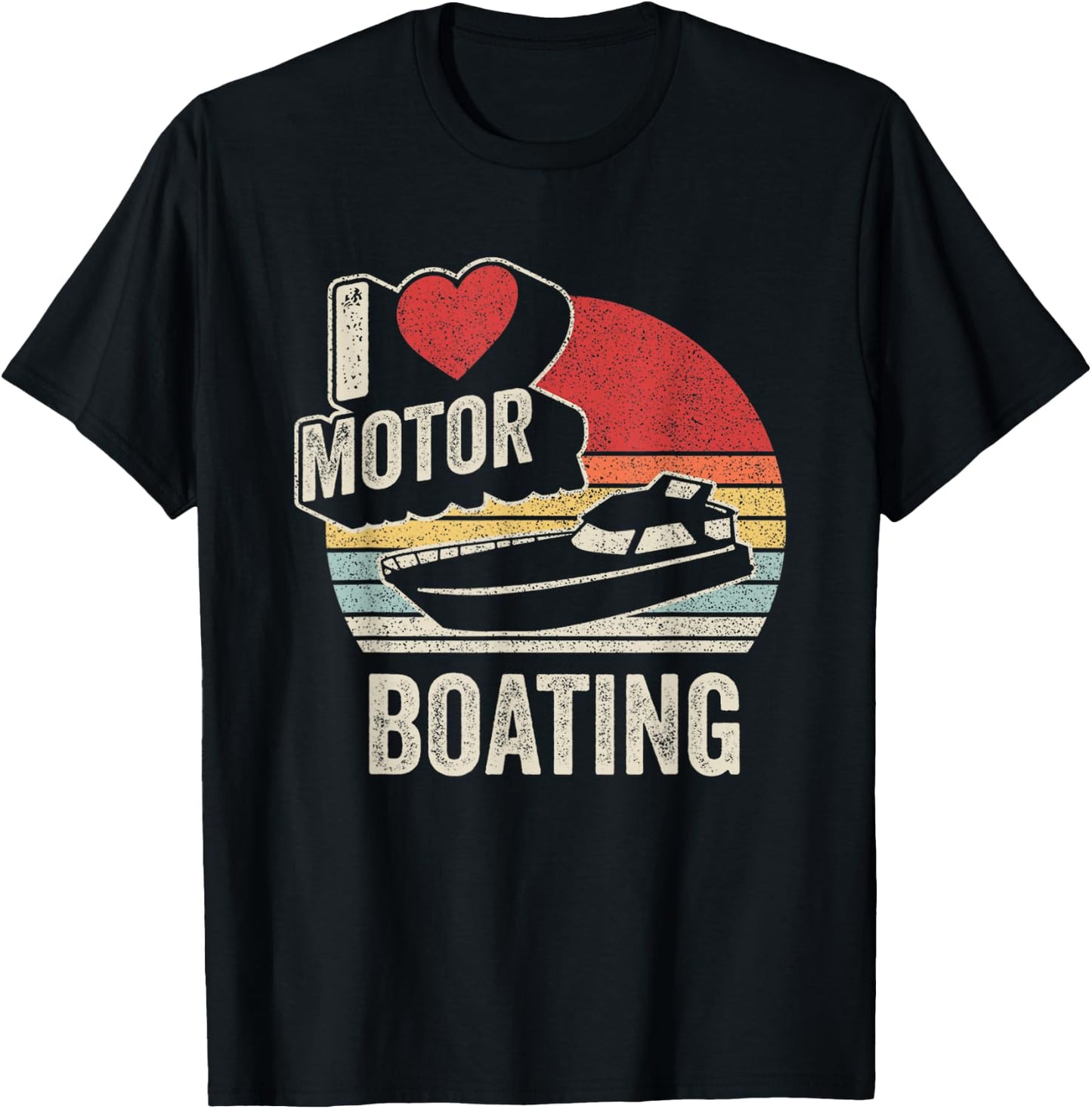 Vintage Retro I Love Motor Boating Funny Boater T-Shirt - T-Shirt | Black