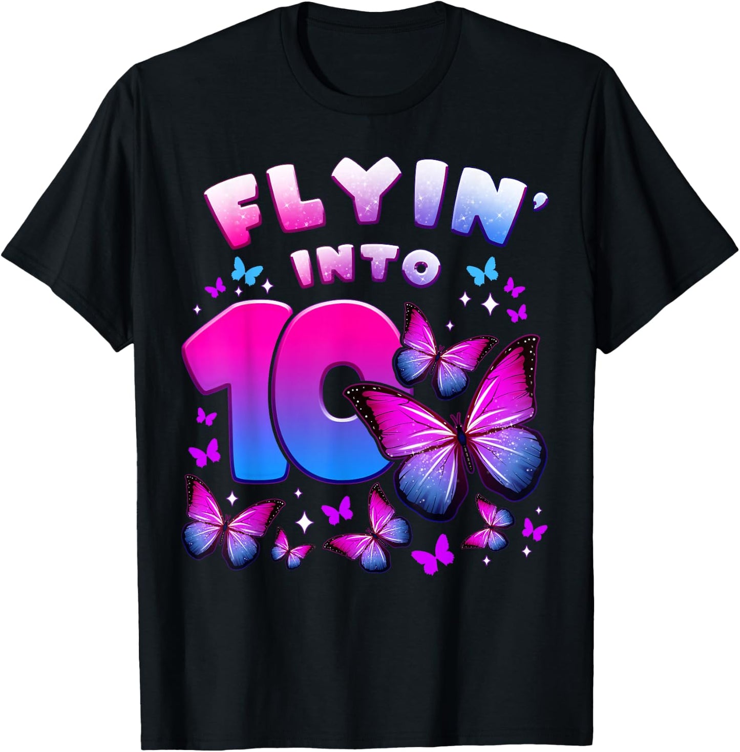 Birthday Girl 10 Years Old Butterfly Number 10 T-Shirt - T-Shirt | Black