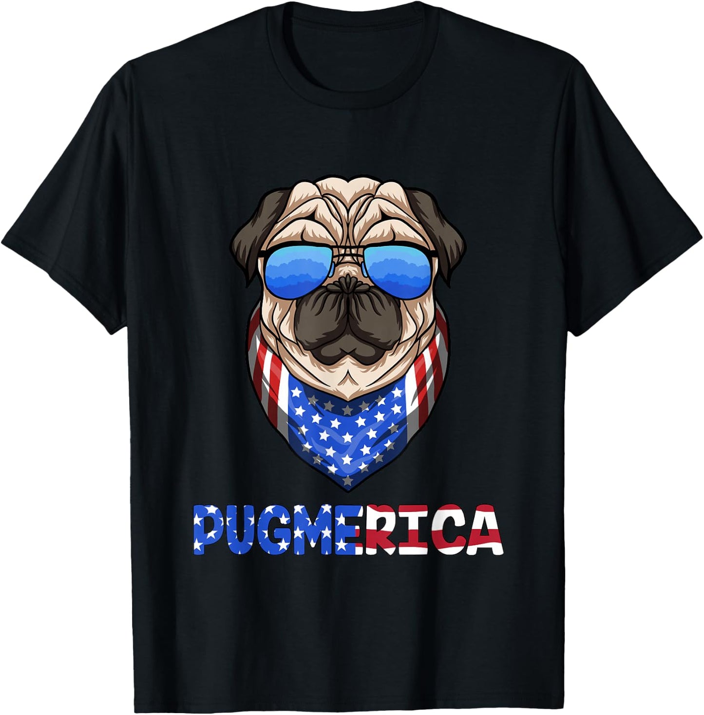 Pug 4th of July Pugmerica T-Shirt - T-Shirt | Black