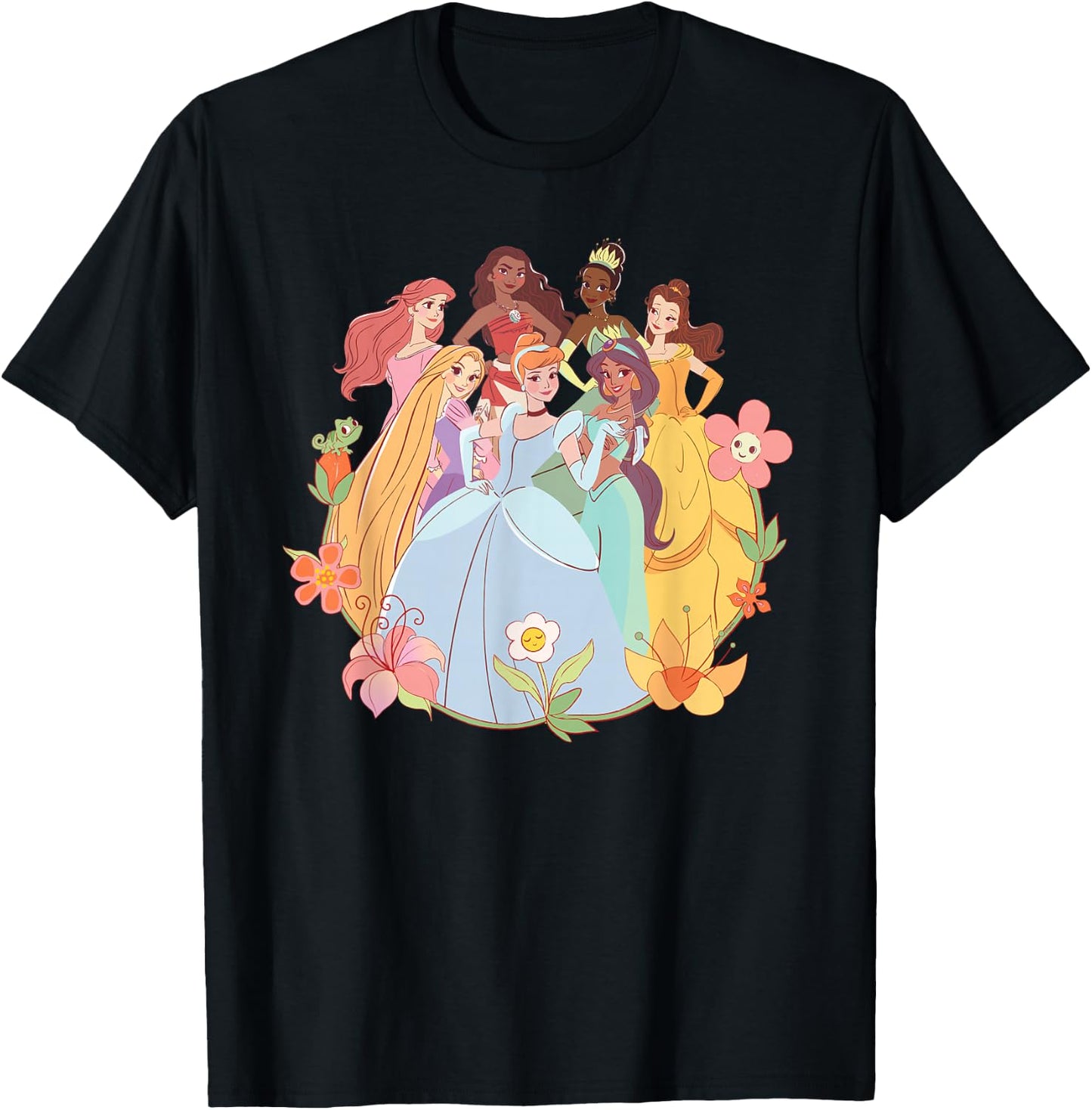 Disney Princess Pastel Princesses Spring Flower Friends , Black, S T-Shirt - T-Shirt | Black